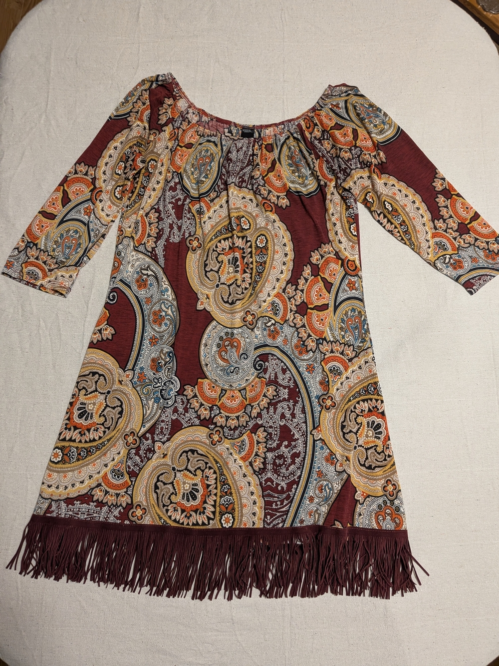 Boho Burgundy Floral Paisley Dress Fall Festival Western - Picture 3 of 6
